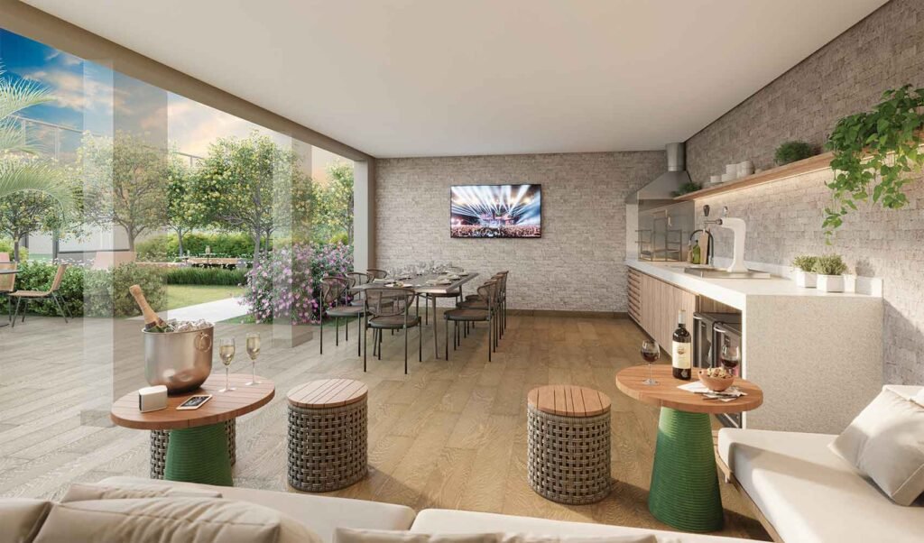 Perspectiva ilustrada da churrasqueira quadras