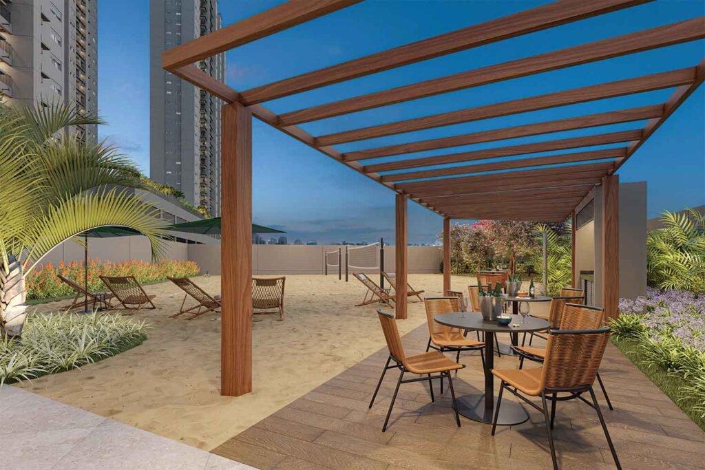 Perspectiva ilustrada do estar beach